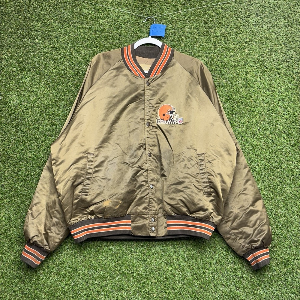 Vintage Cleveland Browns Satin Jacket Mens 2XL NFL Football 90s Brown CHALK LINE